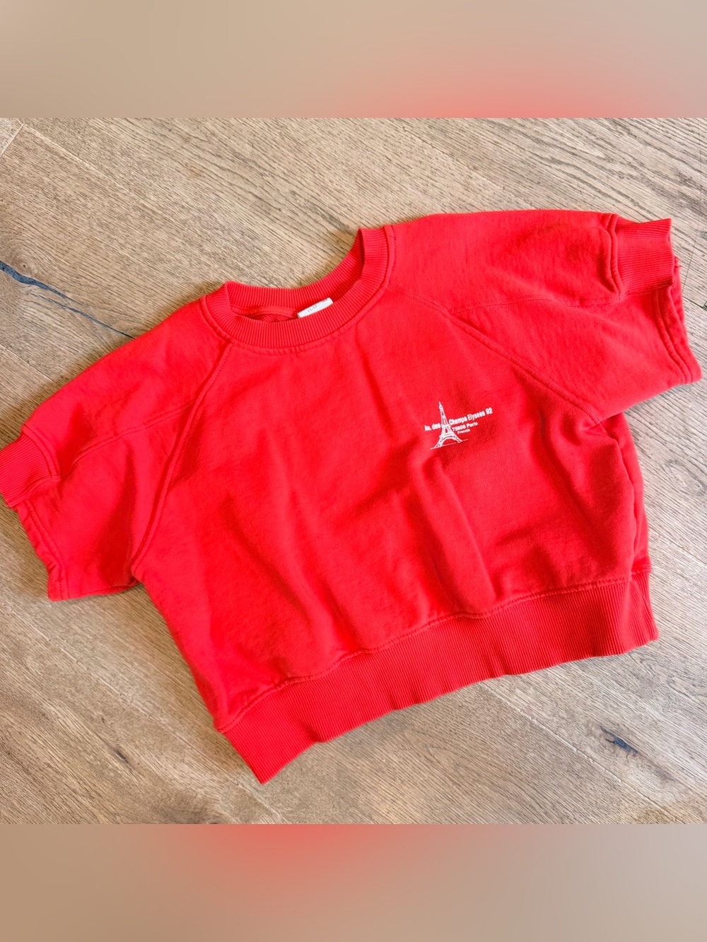 Red Kids Zara Cropped Sweatshirt with Eiffel Tower Detail